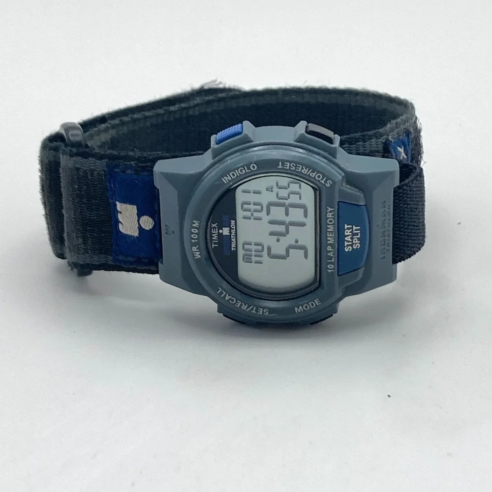 Timex Ironman Men's Watch Digital Gray Blue Indiglo 10 Lap Chrono New Battery